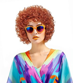 Womens Short Orange Red Curly Wig, Anime Cosplay Wig for Adult, Soft Breathable Heat Resistant Synthetic Hair Wig for Party Costume Orange