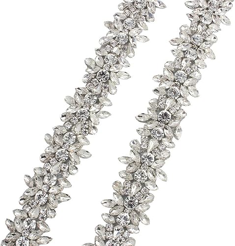 XINFANGXIU Vestido de novia plateado de 1 yarda, apliques de cristales de diamantes de imitaciĂłn, cinturĂłn de novia para mujer, formal, baile de XINFANGXIU Vestido de novia plateado de 1 yarda, apliques de cristales de diamantes de imitaciĂłn, cinturĂłn de novia para mujer, formal, baile de