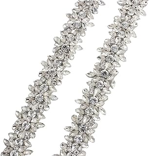 XINFANGXIU 1 Yard Silver Wedding Dress Applique Crystals Rhinestones Applique Bridal Belt for Women Formal Prom Evening