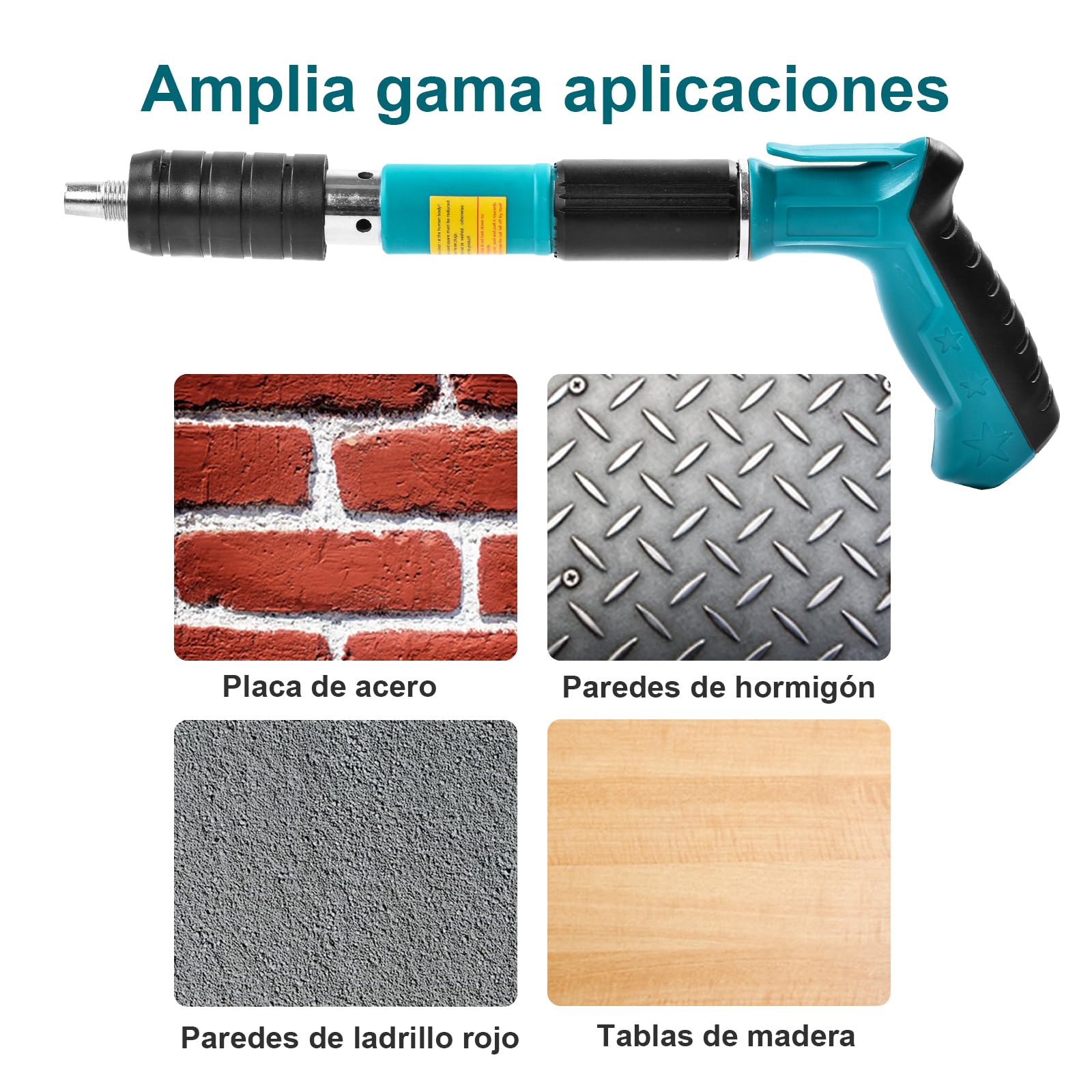 Pistola de Clavos Manual Clavadora Pistola Clavos Hormigon con 220Clavos Pistola de uñas Acero Ajustable de 5 Velocidades con Silenciador Nail Gun Clavadora cemento para Pared Acero Cementode Concreto
