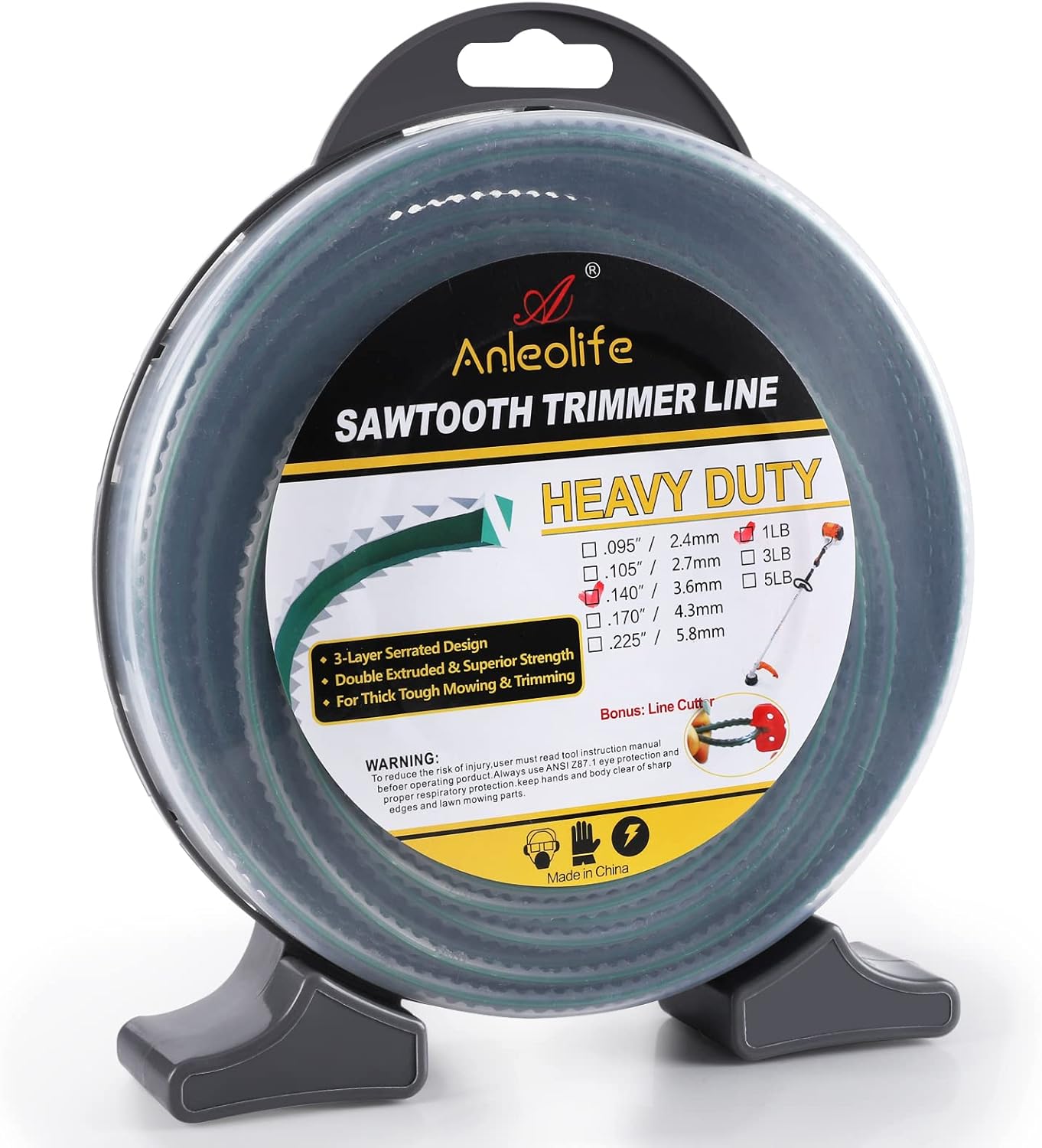 A ANLEOLIFE 1-Pound Heavy Duty Sawtooth 140-mil-by-108-ft Dual Core String Serrated Trimmer Line Donut,with Bonus Line Cutter 1-lb Sawtooth .140