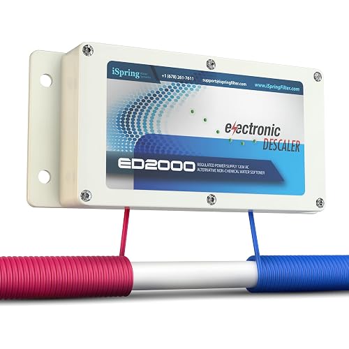 iSpring ED2000 Whole House Water Descaler, Alternative Electronic Salt-Free Hard Water Conditioner, Reduces Limescale Prevent Deposits Build-up, Different from a Water Softener