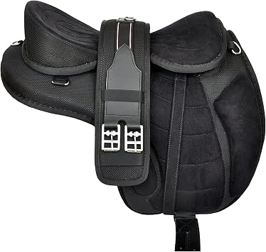 Black All Purpose Synthetic Treeless Freemax English Saddle with Stirrup for Horse