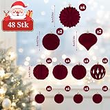 48 Boule de Noel Velour Bordeaux, Décoration Sapin de Noël Floquées Incassables pour Deco Sapin De Noel,de 3,15, 2,36 et 1,57 Pouces - 2