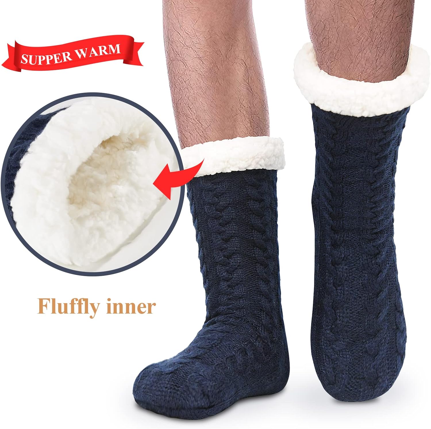 SIMIYA Mens Warm Fleece Lined Winter Soft Non Slip Socks Christmas Mens Slipper Socks (One size fits 6-12) - Image 3