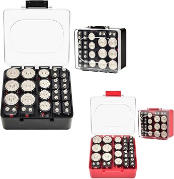 FULLCASE Battery Storage Organizer Box, Holder Container for 20 C D 9V BatteriesBlack+Red