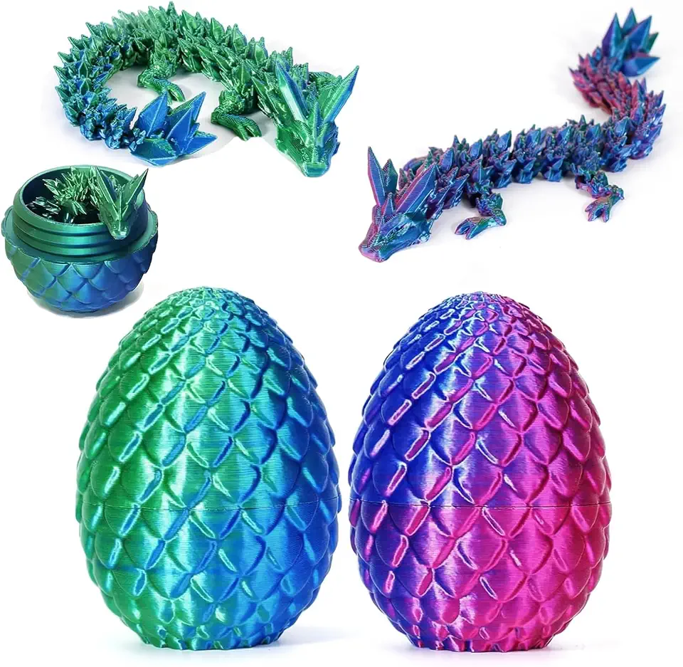 Ovo de dragão de Páscoa impresso em 3D, ovos de páscoa pré-cheios – cesta perfeita, ovos de dragão 3D com dragões dentro, meias de cesta de páscoa (verde + roxo)