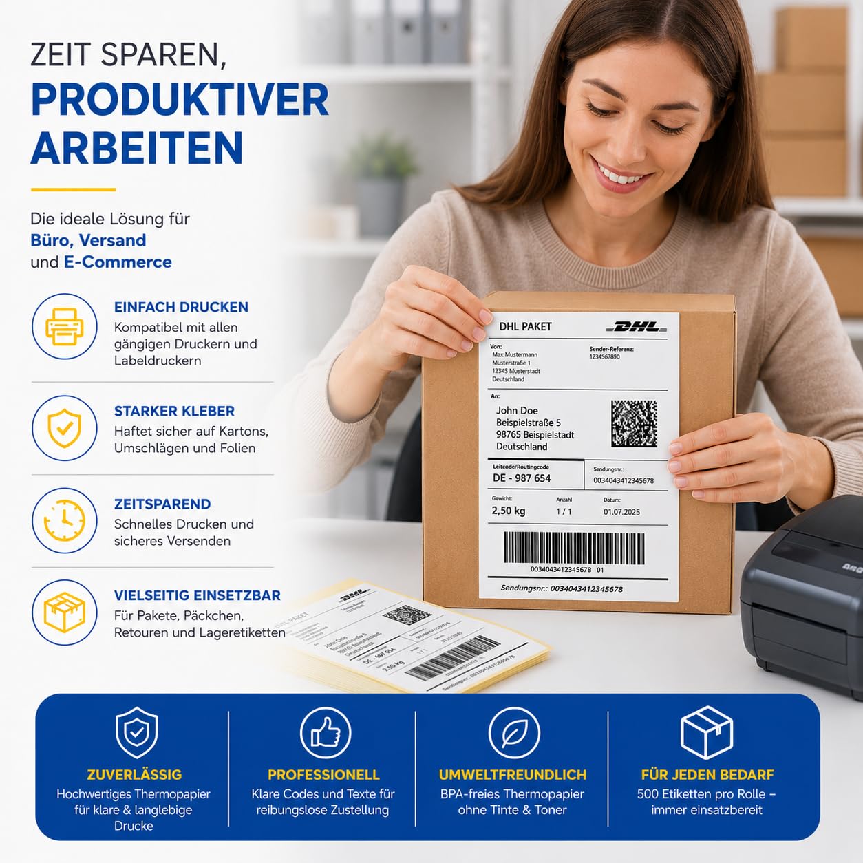4000x DHL DPD GLS Versandaufkleber selbstklebend Aufkleber 4×6 DHL Etiketten (500 Stück 20 x 11 cm) Thermopapier Versandetiketten, Etiketten Papier für Drucker/Labeldrucker