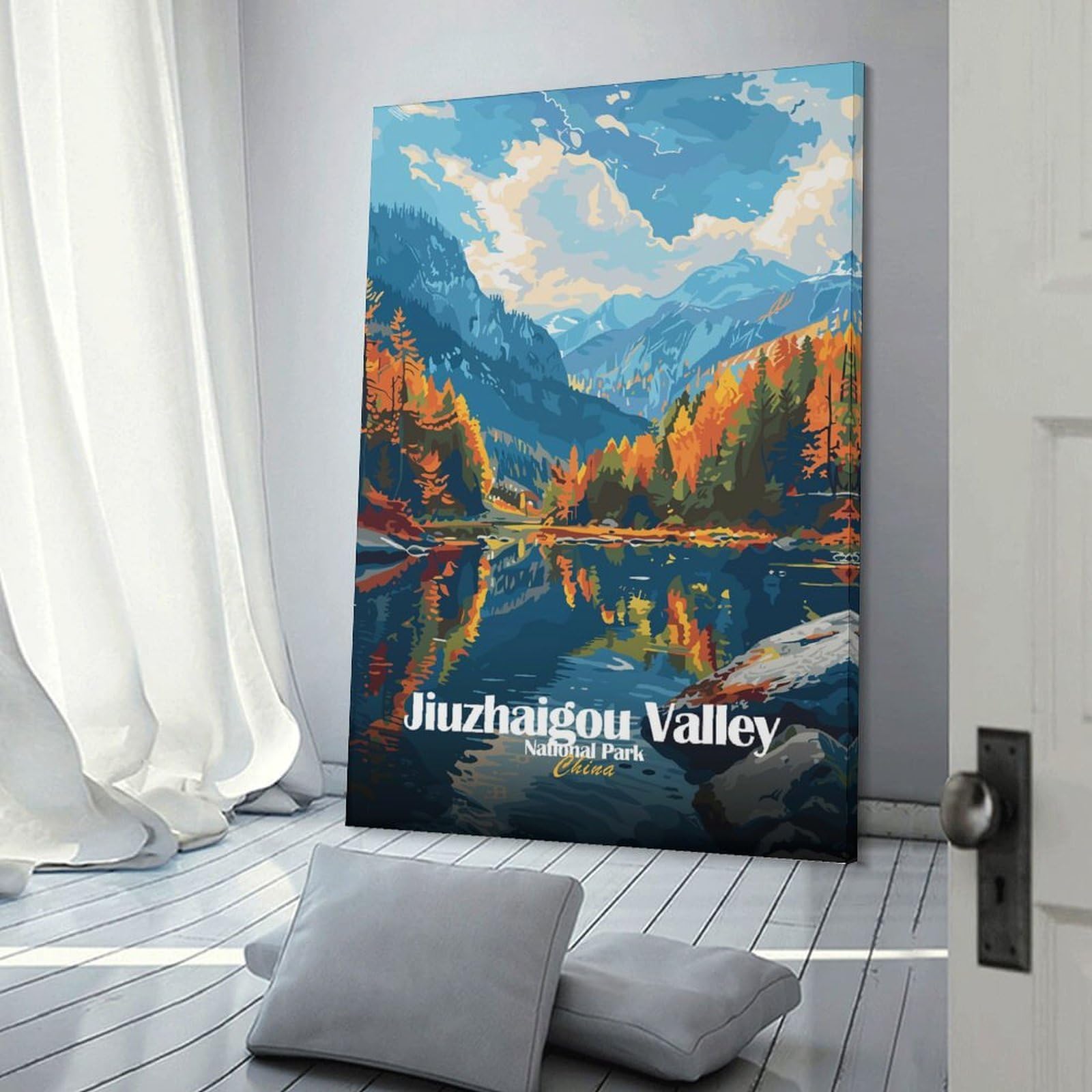 Junmoney Jiuzhaigou Valley National Park China Hanging Wall Art, 24x36inch(60x90cm), for Bedroom Walls, Guest Spaces Or Lounges, An Easy Wall Refresh for Bedrooms