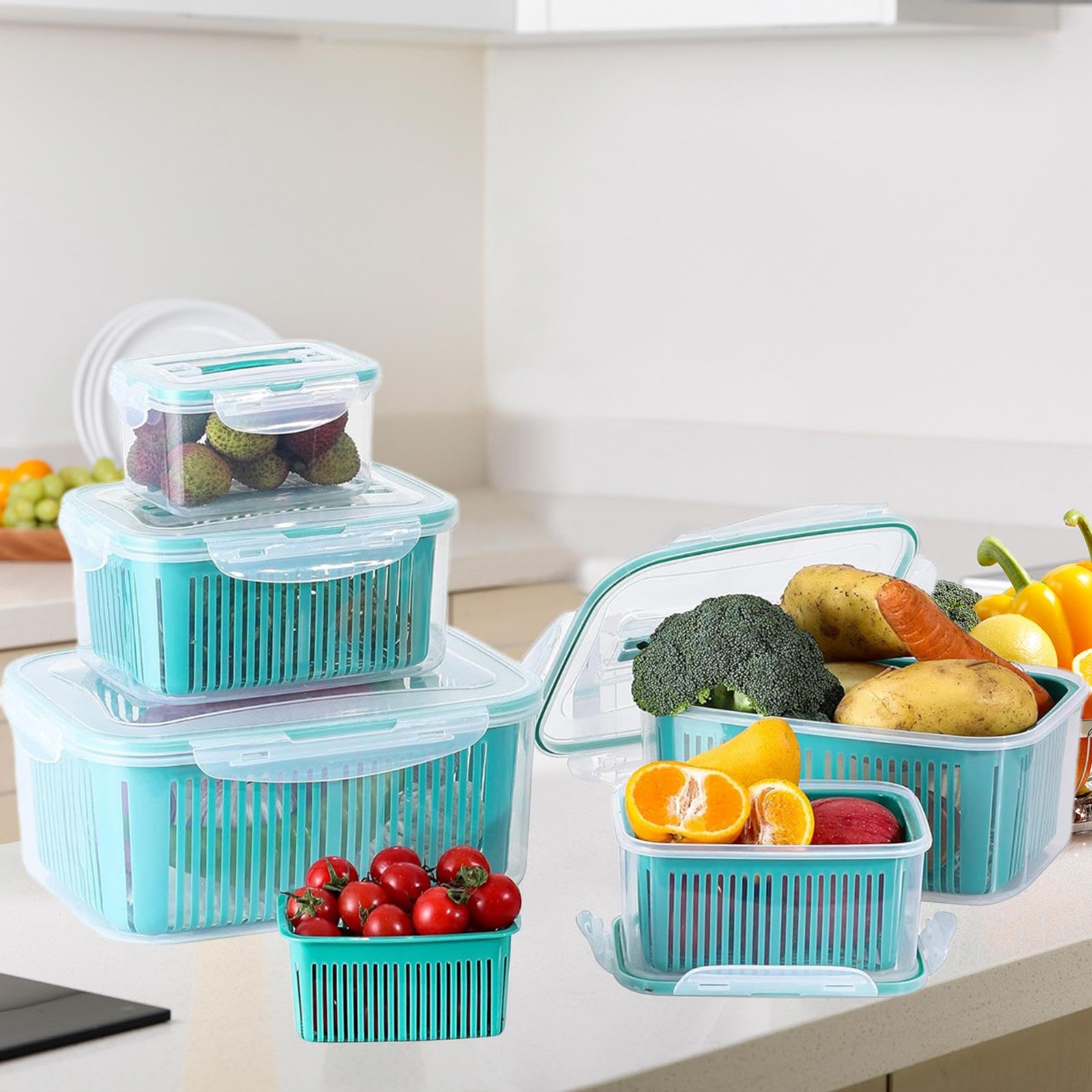 5 Cajas de Almacenamiento de Alimentos para Congelador, Portátiles, Rectangulares, para Conservar, Ideales para Refrigerador O Encimera.