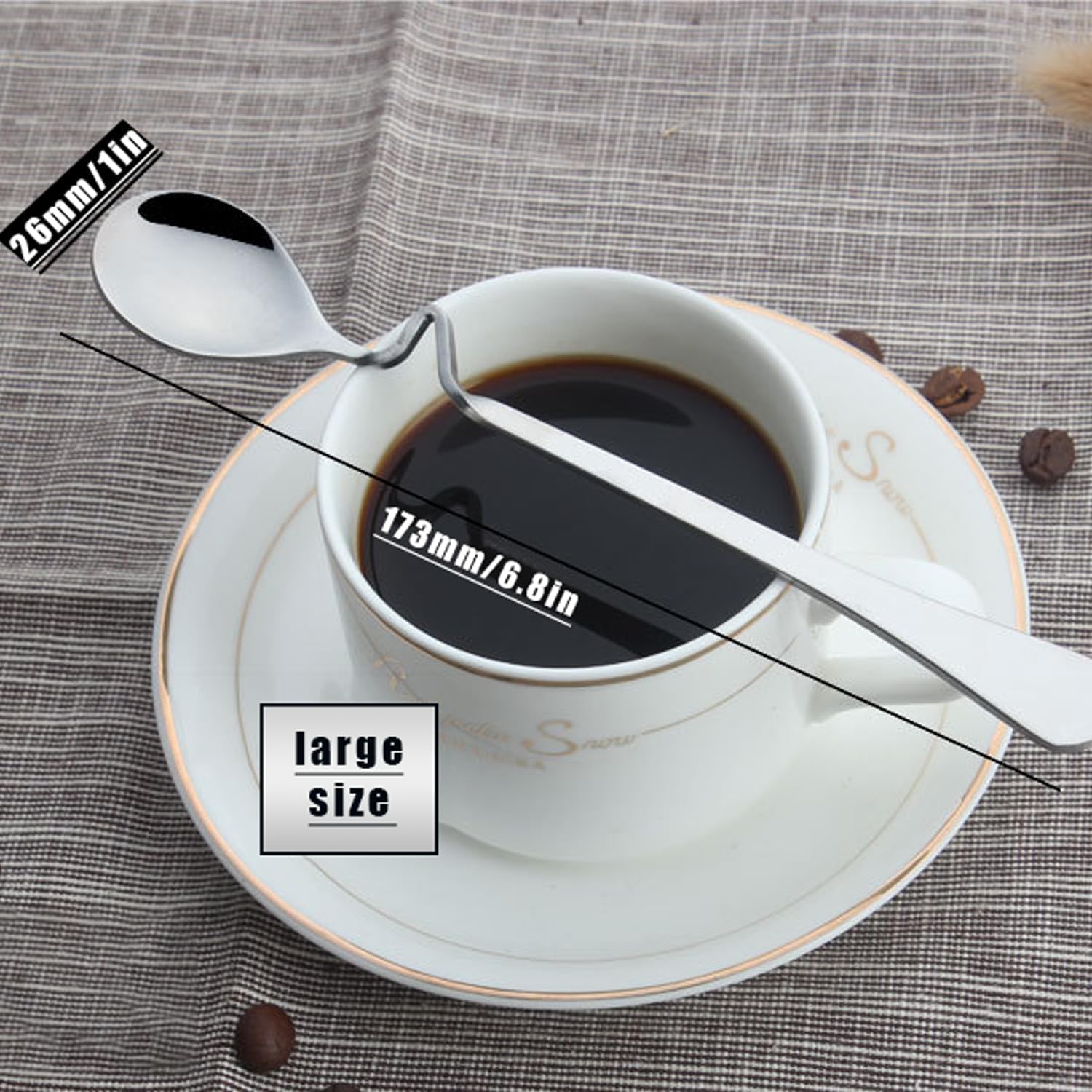 Hanging Coffee or Tea Spoon Curved Handle for Hanging on the Side of a Mug Stainless Steel Honey Milk Coffee Stirring Spoon with Curved Handle Teaspoon (Large)