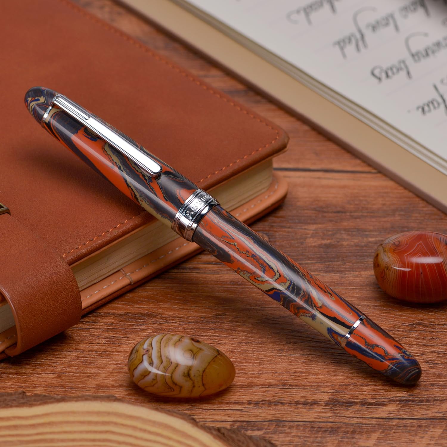 Asvine J16 Ebonite Fountain Pen Red, Jowo Extra Fine Nib Piston Filling, Ink Window Design with Wrench and Pen Box