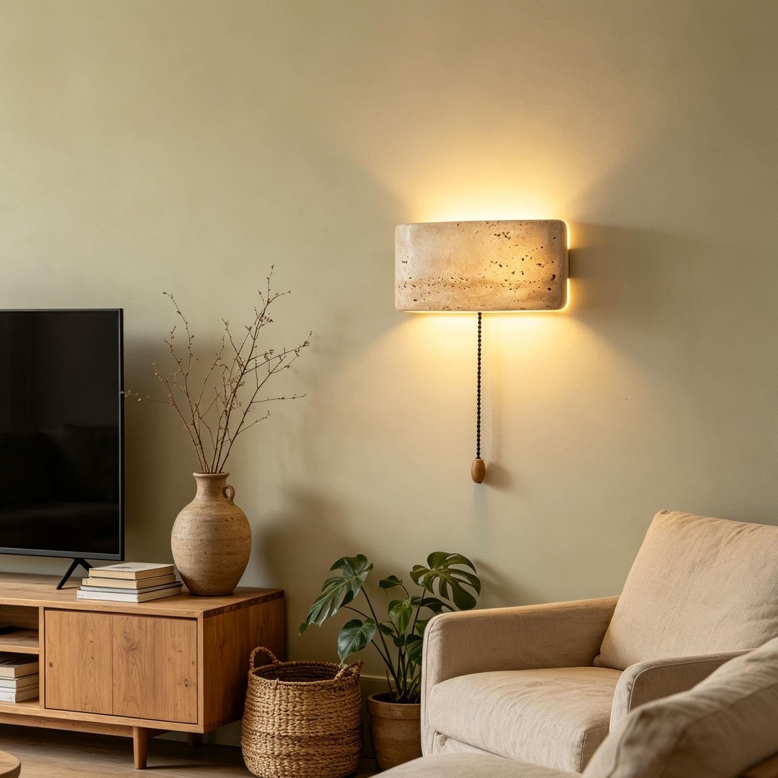 Lampada da parete a LED in travertino naturale minimalista in pietra
