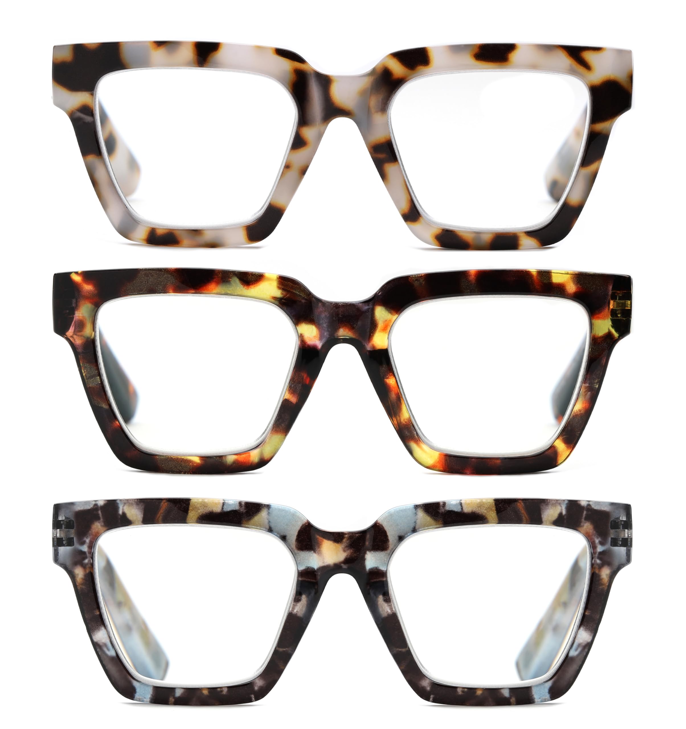 Yogo Vision Blue Light Blocking Reading Glasses for Women Big Square Oversized Computer Readers (3 Pack) -+2.50