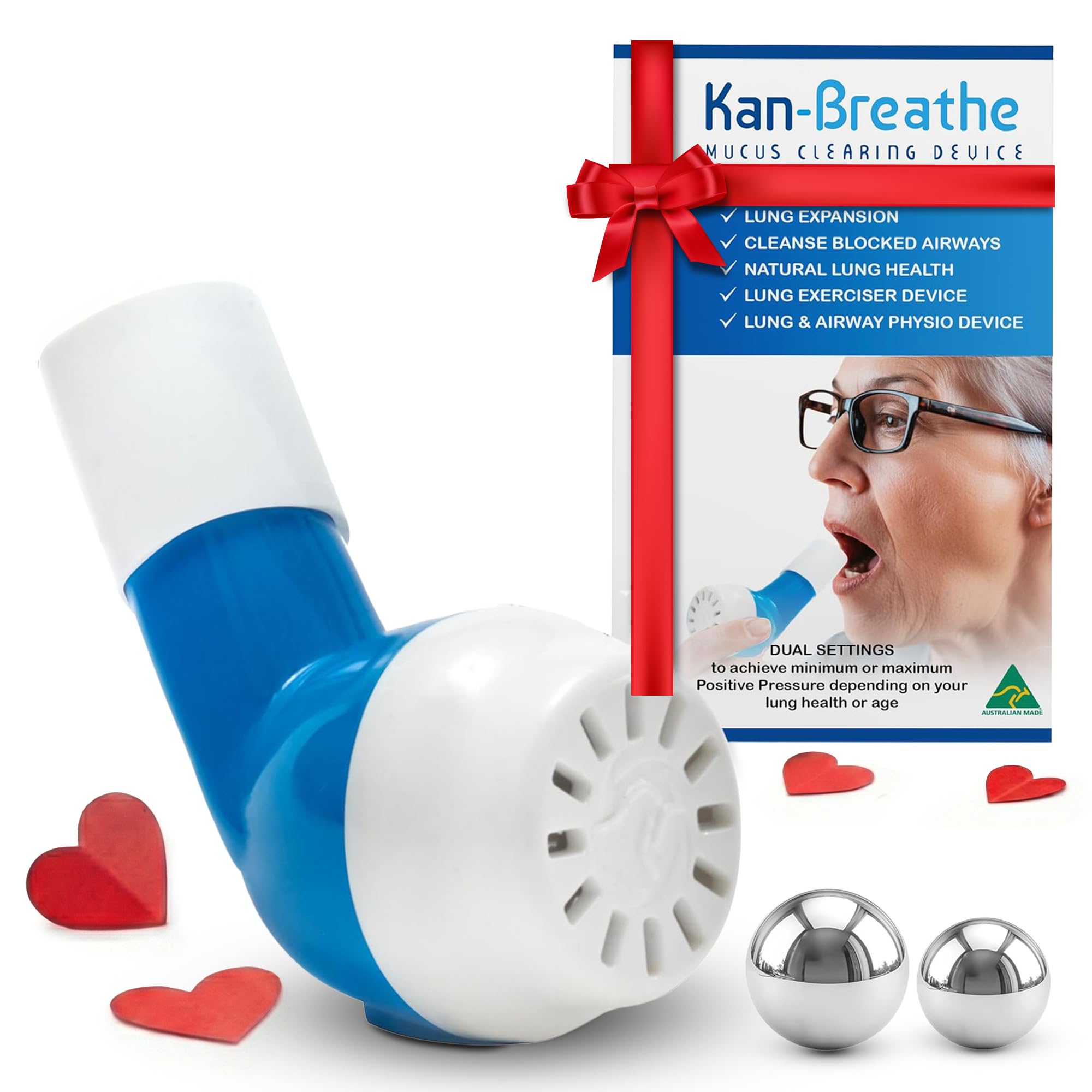 KAN-BREATHE Natural Lung Exerciser & Mucus Removal Device - Naturally Clear Mucus from Airways & Improve Lung Capacity with This Opep Respiratory Breathing Exercise Device - Made in Australia – Blue