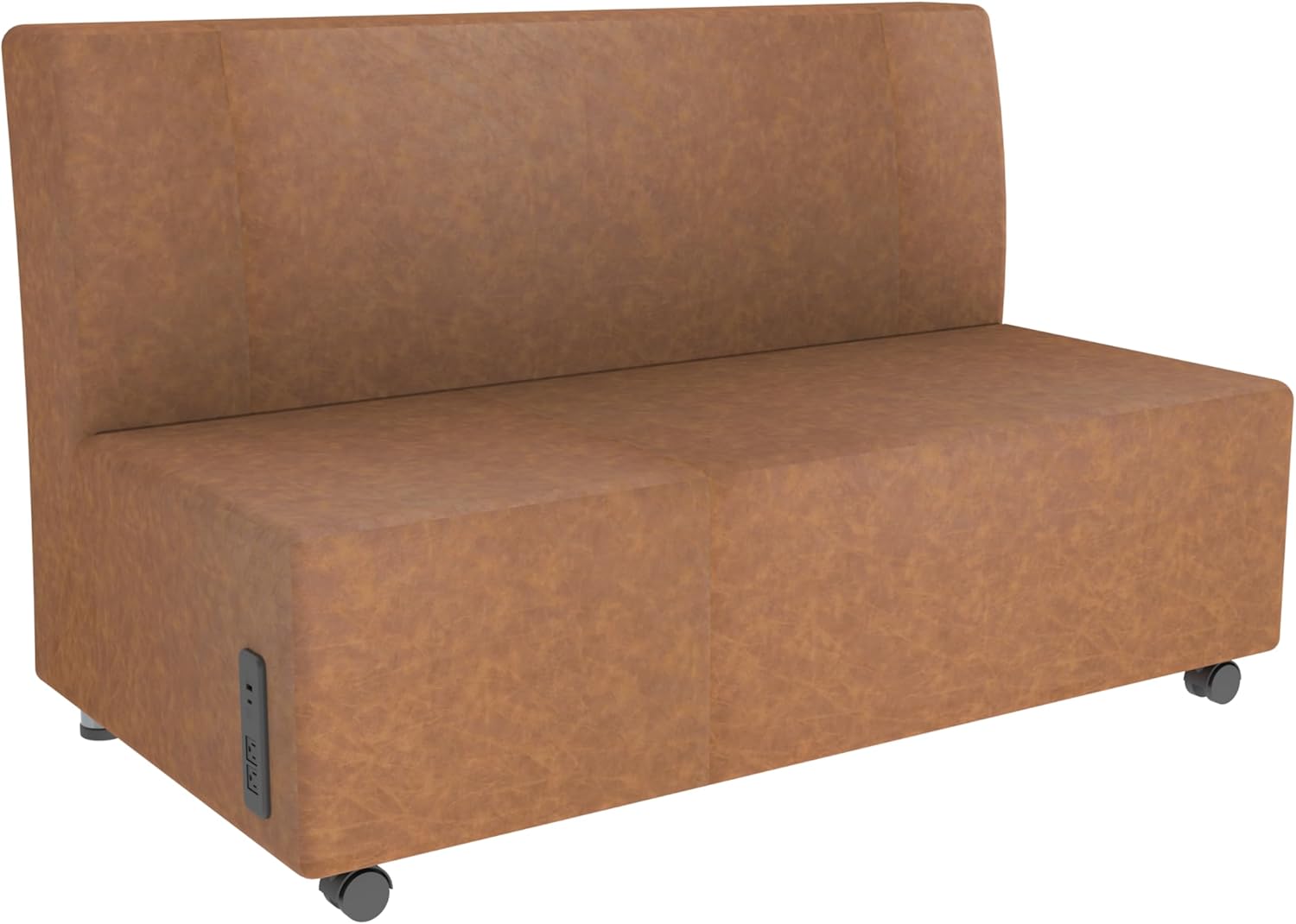 FDP Pro Series Rustic Armless Mobile Sofa with Tech Outlet, USB Charging Distressed Faux Leather, Hand Upholstered Commercial Furniture for Hotel Lobby, Office, Restaurant, Home - Hazelnut