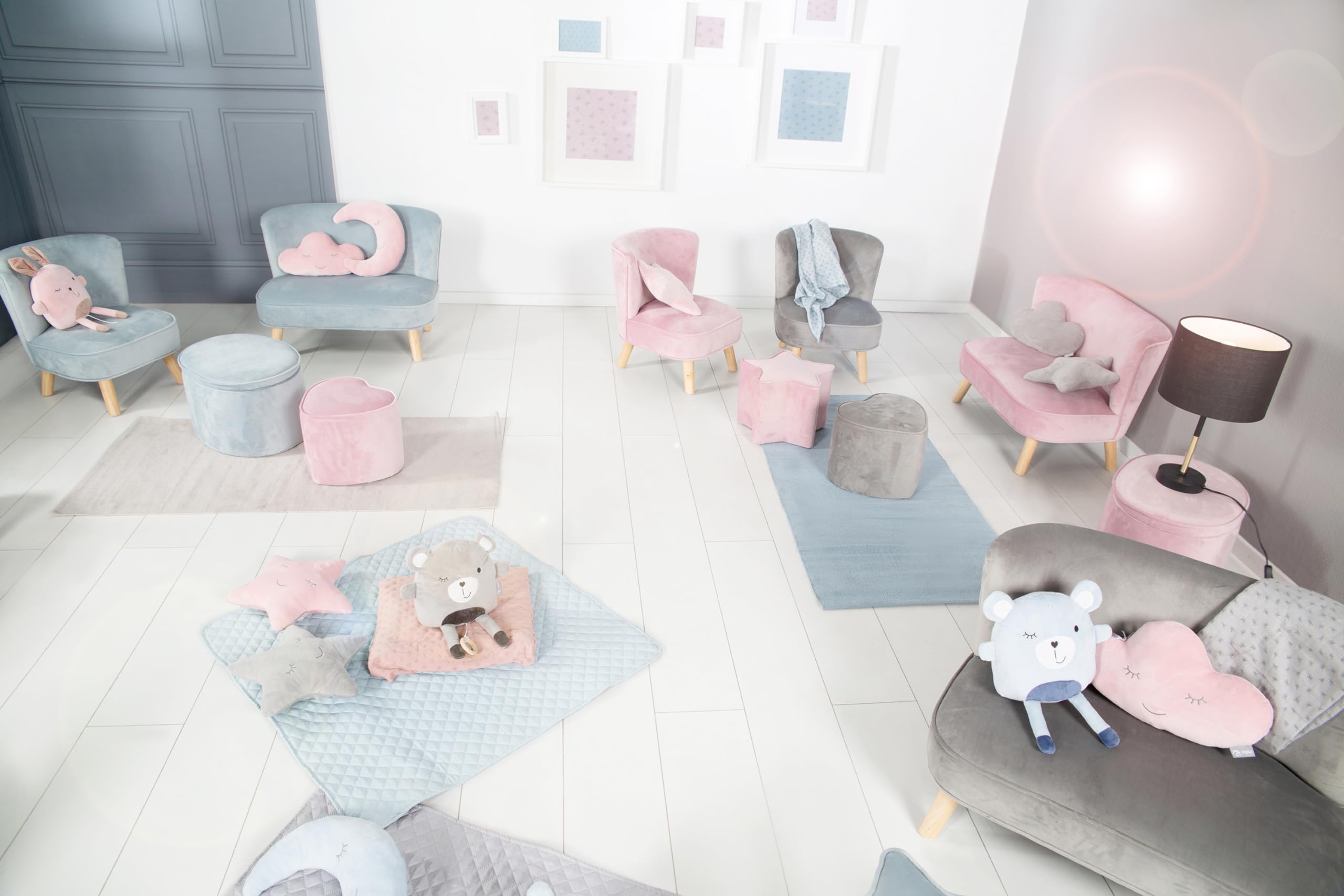 roba Kanapa dziecięca Lil Sofa dla dziewczynek i chłopców - Wygodna kanapa dla dzieci - Stabilne drewniane nóżki - Materiał z weluru w kolorze różowym