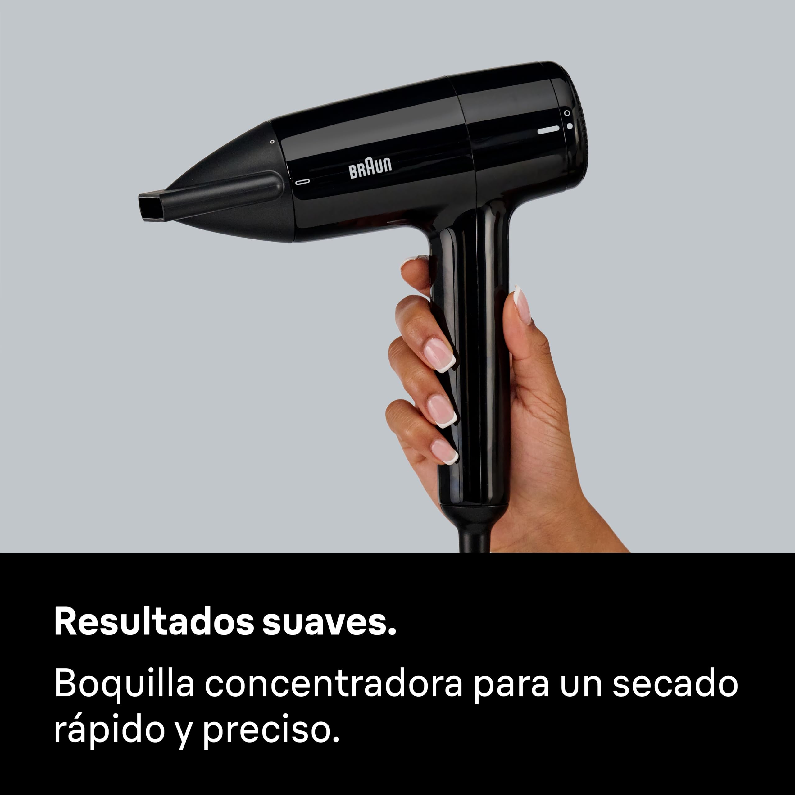 Secador de pelo Braun HD1.5, secador compacto y ligero con boquilla de secado para todo tipo de cabello, 1800 W con 3 combinaciones de temperatura/velocidad, acabado negro brillante – BRHD150E