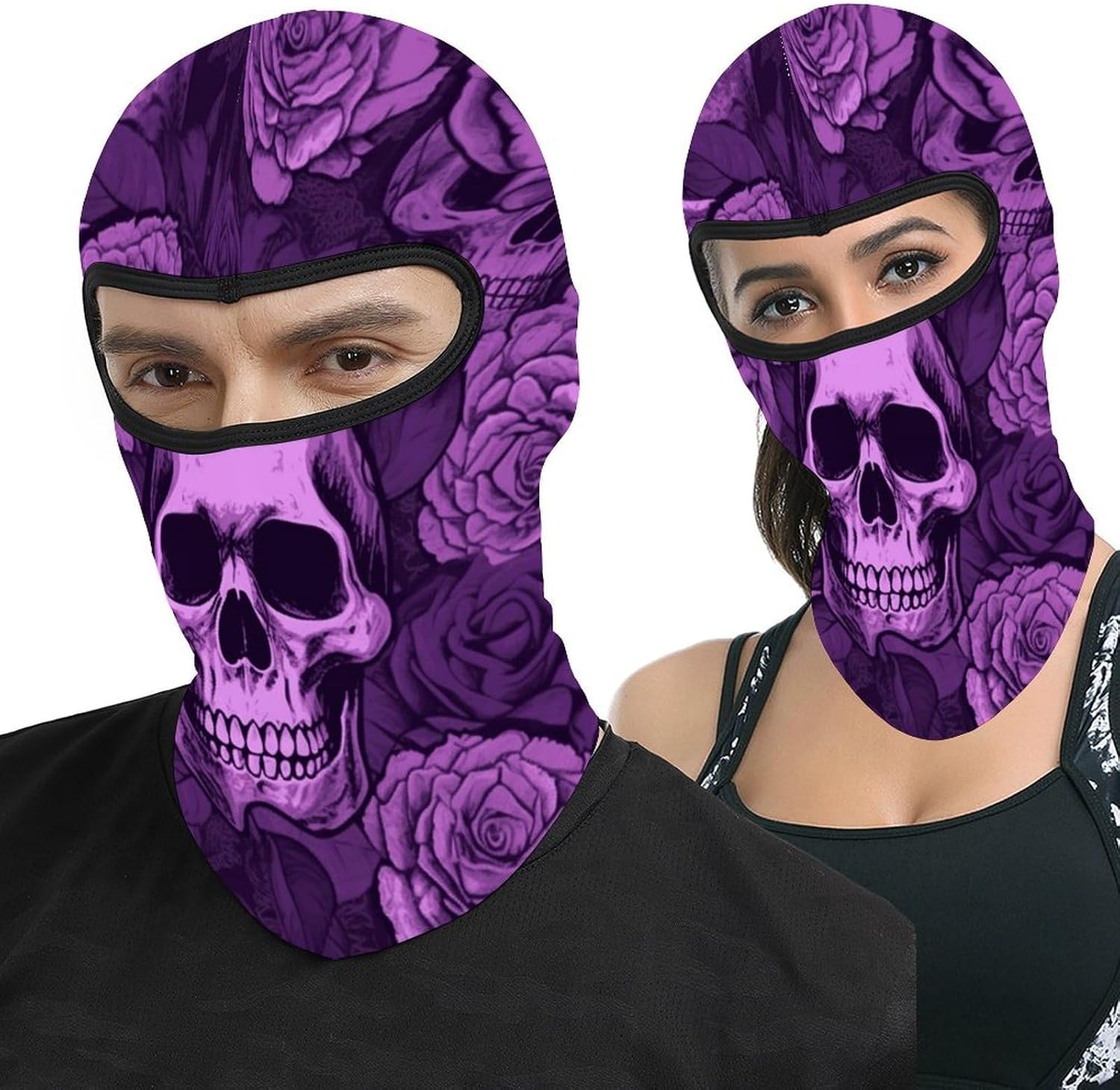 Purple Skulls and Roses Ski Mask Breathable Full Face Mask Lightweight Balaclava Headwear Face Cover Motorcycle Cold Winter Scarf Windproof Warmth Neck Gaiter