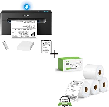 Nelko Thermal Label Printer Black, 150mm/s USB Thermal Shipping Label Printer for Shipping Packages, with 4x6 Direct Thermal Shipping Label 880 Labels/4 Rolls