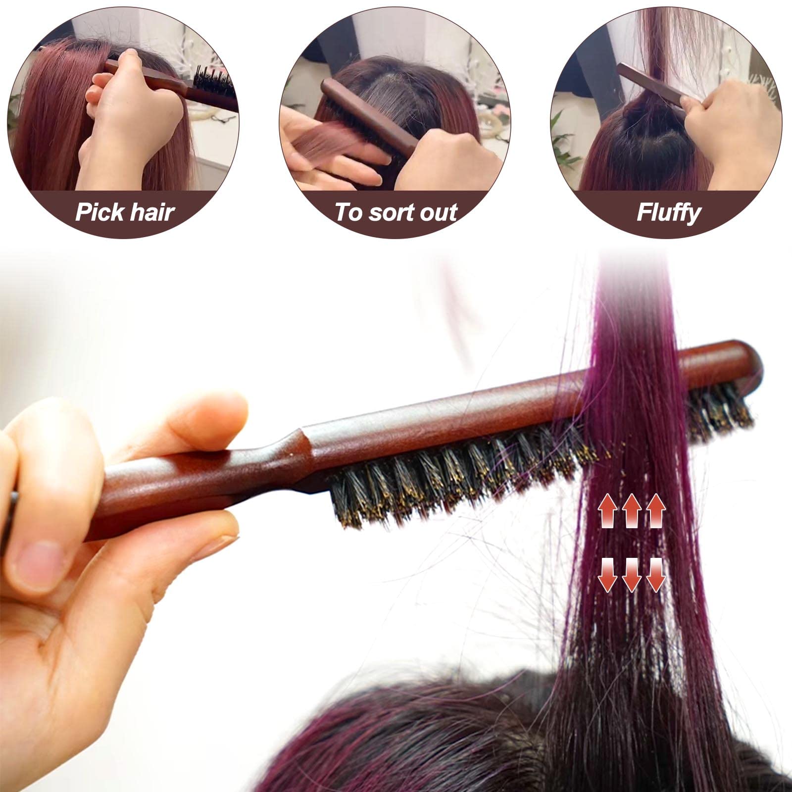 Sularpek Cepillo Para el Cabello de Jabalí, Peine de Salón para Moño, Coletas, para Cabello Largo, Ondulado, Seco o Dañado, Reduciendo la Rotura