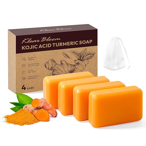 Kojic Acid Soap, Turmeric Soap Bar for Dark Spots Brightening & Moisturizing with Collagen, Vitamin E, Retinol, Hyaluronic Acid, Shea Butter, Paraben & Sulfate-Free 105g x4 Bars Kojic Acid Soap, Turmeric Soap Bar for Dark Spots Brightening & Moisturizing with Collagen, Vitamin E, Retinol, Hyaluronic Acid, Shea Butter, Paraben & Sulfate-Free 105g x4 Bars