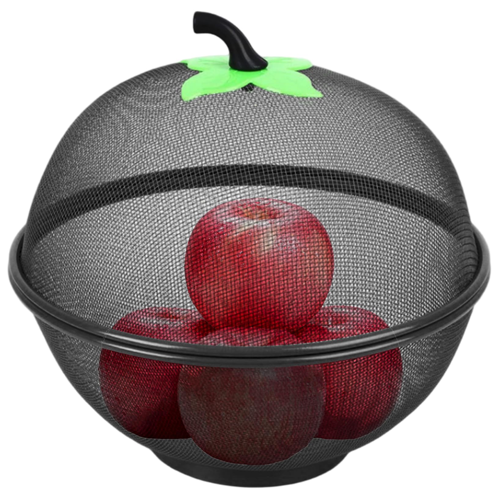 Takingup Mesh Fruit Basket with Lid, Black Fruit Bowl with Lid for Kitchen Counter 10 inch Apple-Shape Decorative Storage Basket for Fruits & Veggies Snacks