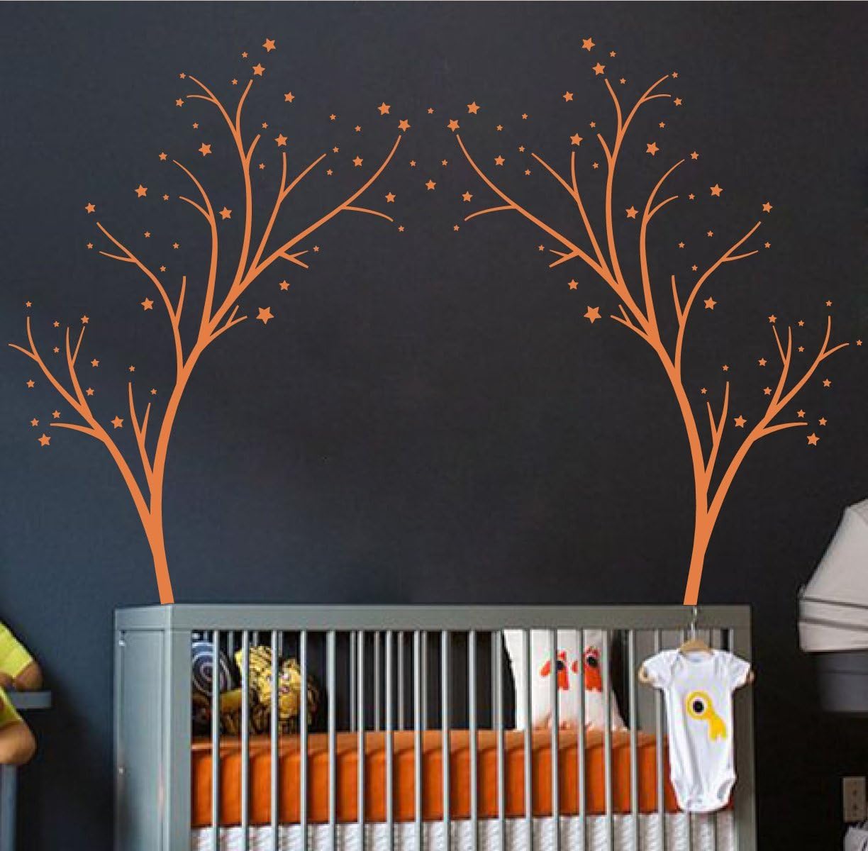 Large Star Tree Vinyl Decal - Decor Wall Sticker for Baby Nursery or Kids Room Home Design Transfer (Persimmon, 60x74 inches)