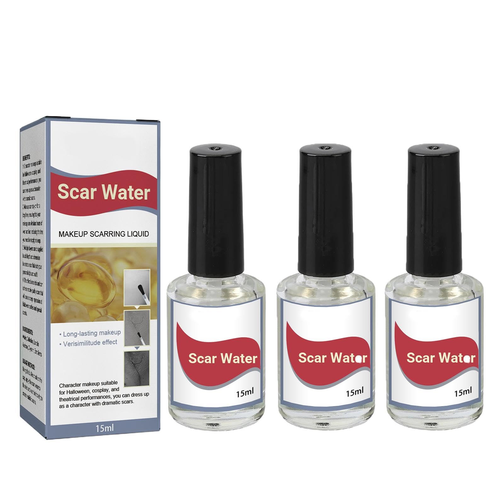 Makeup Scarring Liquid,3 P-cs Scar Makeup Liquid Cosmetic Scarring Liquid Collodion Scarring Liquid Scar Makeup Liquid Halloween Makeup,Realistic Scar Liquid With Brush For Television Halloween