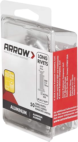 Miniatura 2 de Arrow RLA316IP Remaches largos de aluminio de 316 pulgadas para metal, tela, cuero y reparación de automóviles, paquete de 50