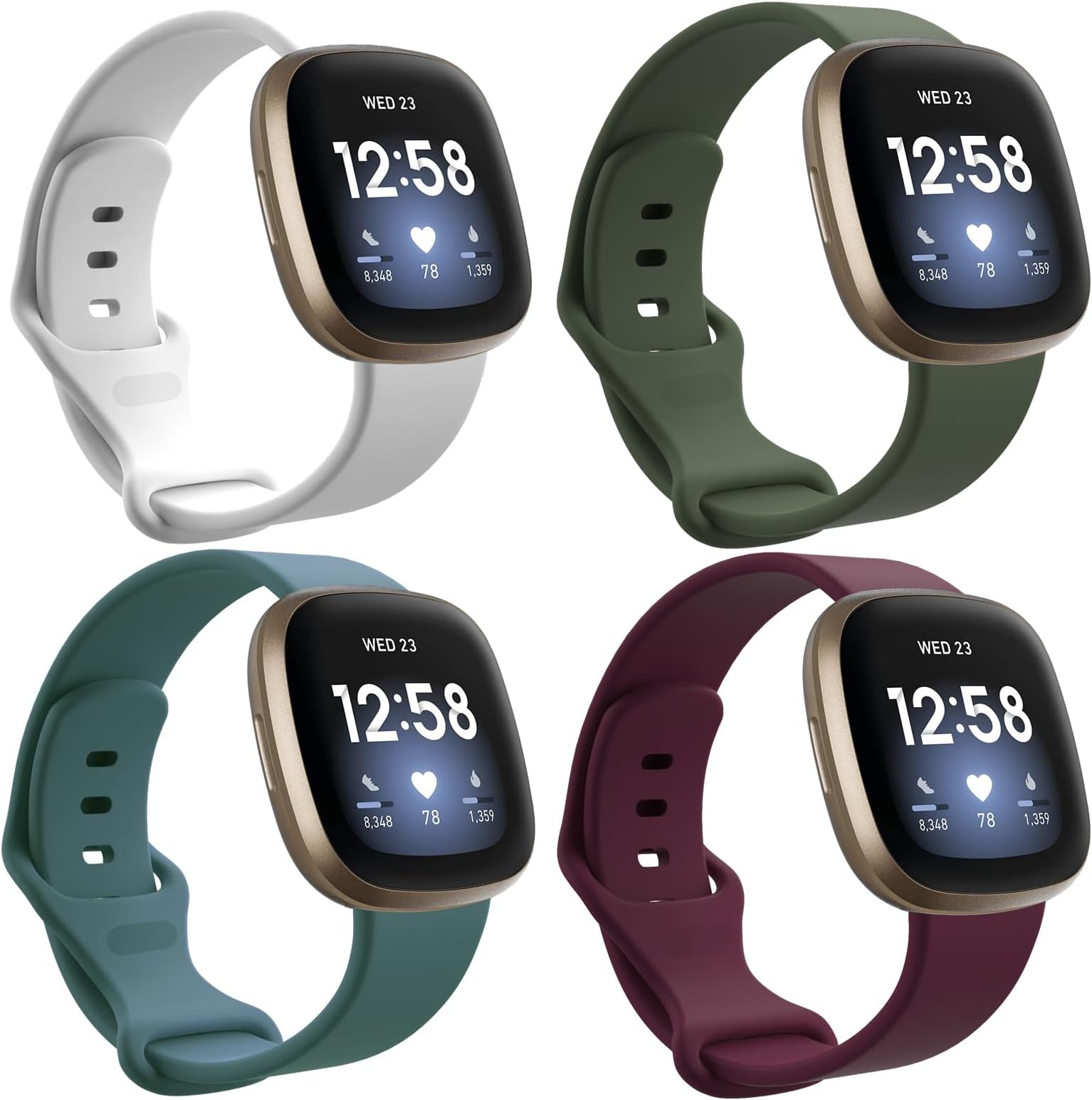 4 Pack Sport Bands Compatible with Fitbit Sense/Versa 3,Classic Soft Silicone Replacement Wristbands for Versa 3 Smart Watch Women Men