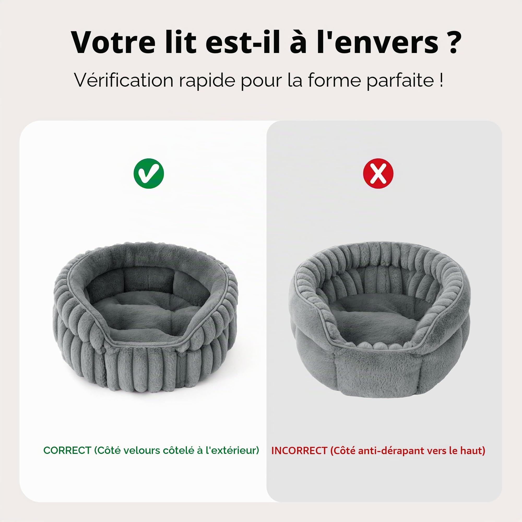 Bedsure Lit Lavable pour Chat - 51x51 cm, Petit lit Rond pour Chats d'intérieur, Panier pour Chiots avec Fond antidérapant et Coussin Amovible réversible, Gris
