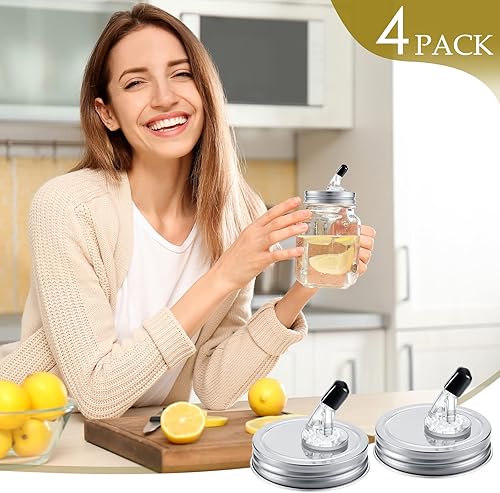 Miniatura 3 de Paquete de 4 boquillas para verter tarros Mason con solapa, tamaño regular de boca de 2.756 in, tapas de vertido adecuadas para cualquier líquido a