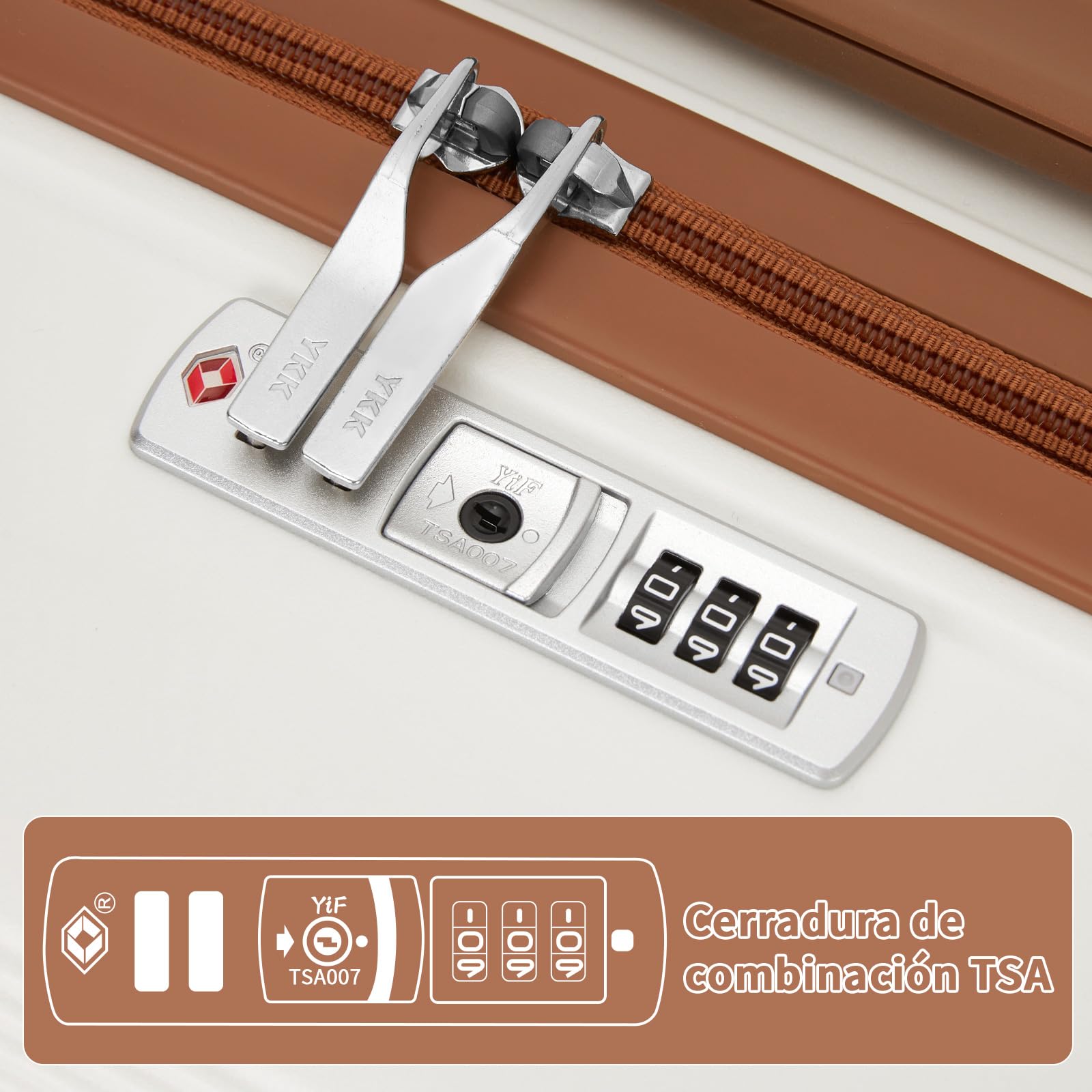 Kono Juego de Maletas de Viaje 4 Piezas PP - Equipaje con Ruedas 360° Silenciosas, Candados TSA e Incluye Estuche de Cosméticos para Toda la Familia (Crema/Marrón)