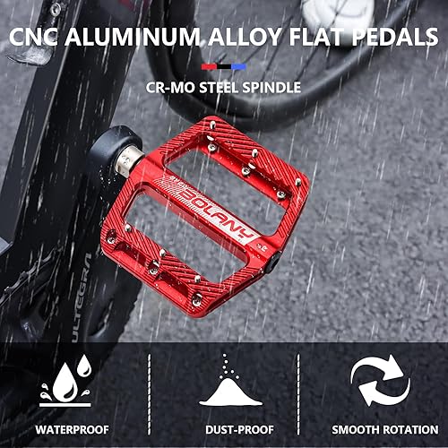 Miniatura 4 de BOLANY Pedales de bicicleta de montaña, 3 rodamientos, pedales planos de aleación de aluminio, hechos por CNC, antideslizante de doble cara, diseño