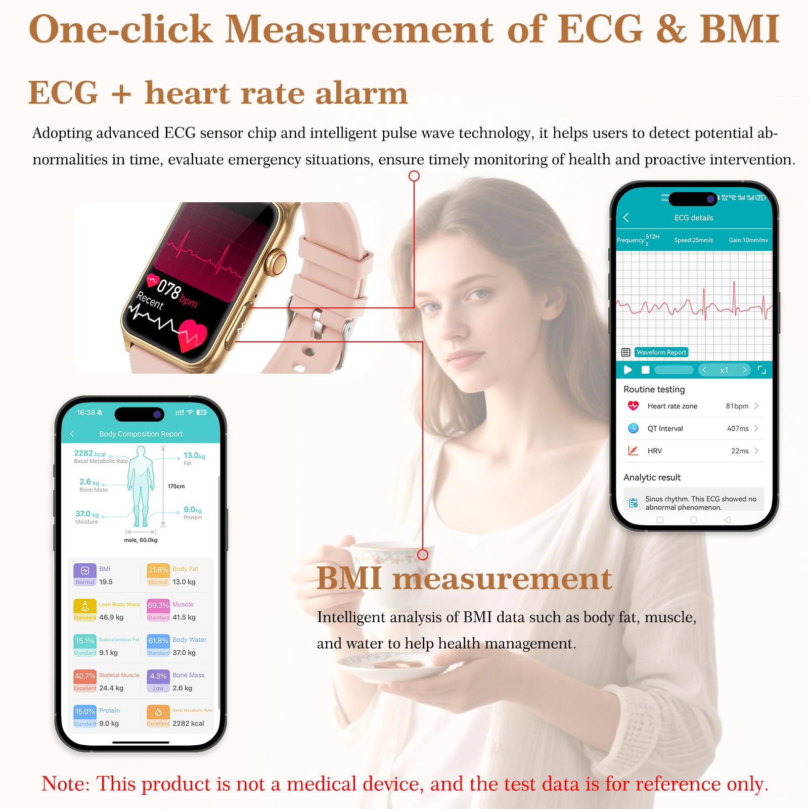 Marsyu 2025 Nuovo Smartwatch Donna ECG/HRV/Lipidi/Acido Urico/BMI/Sonno,1.57" HD 𝐆li𝐜𝐞𝐦𝐢𝐚 Orologio Fitness con Ciclo Mestruale, 24h Pressione sanguigna/Temperatura Corporea/Cardiofrequenzimetro