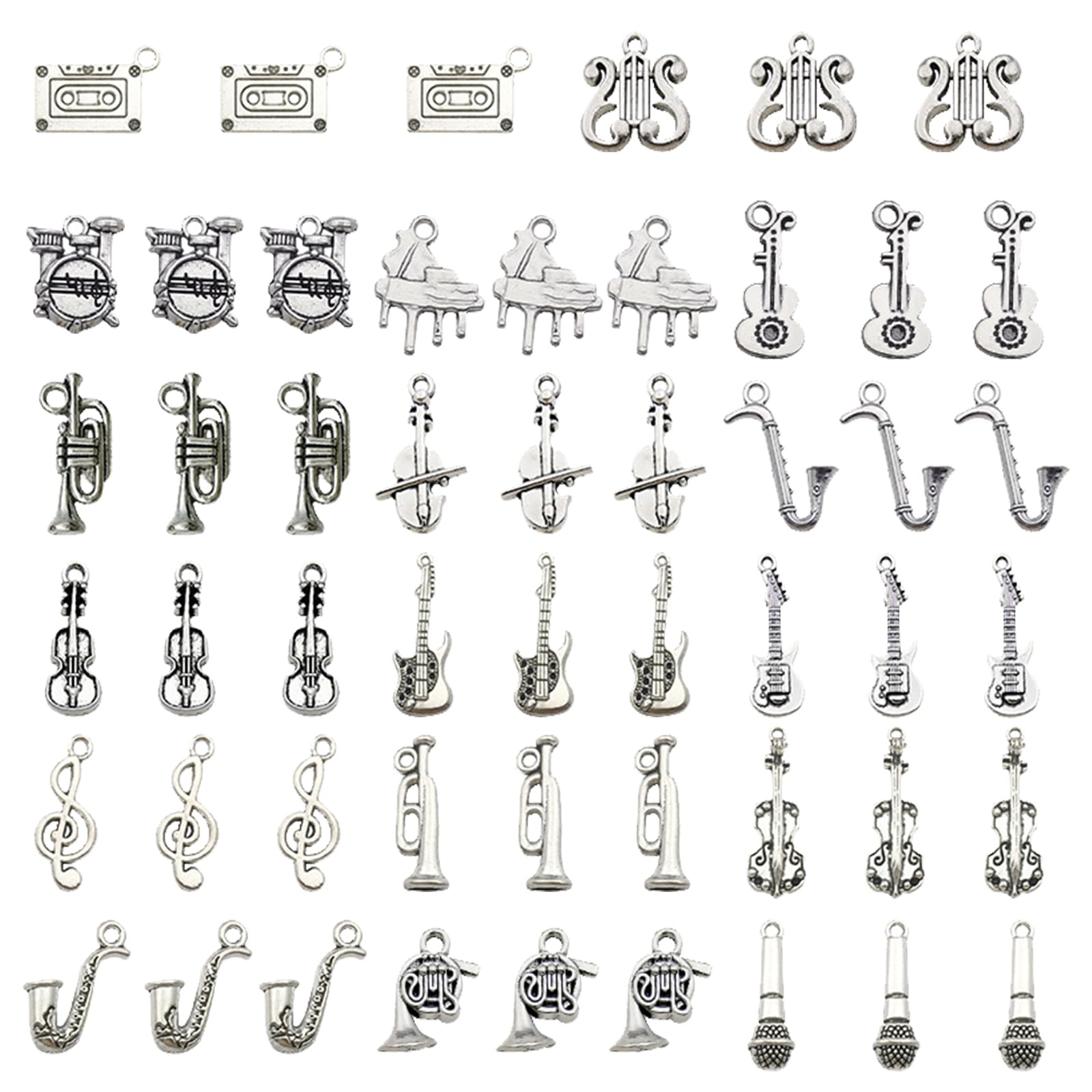 51 Pcs Jewelry Charms Musical Instrument Charms 17 Styles Charms Pendants for Jewellery Making Fitting Enamel Charms Mixed Retro Silver Metal Charms for DIY Jewellery Accessories