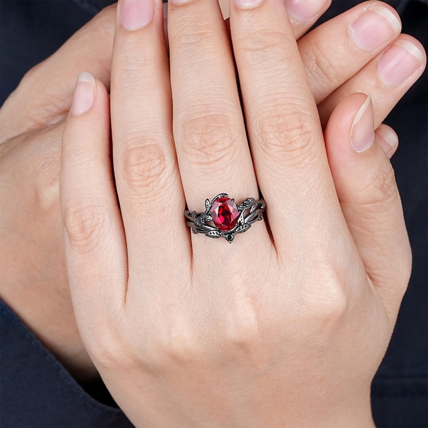 Created Ruby Rings Set for Women Red Created Ruby Wedding Band 925 Sterling 10K 14K 18K Gemstone Vintage Inspired Promise Ring for Anniversary Engagement Jewelry Gifts Size4-12