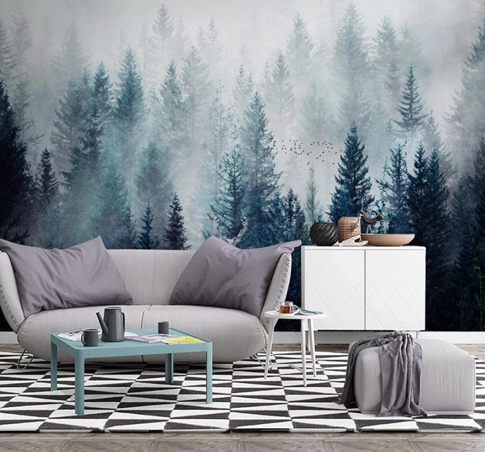 Xlming 250Cm×170Cm(B×H) Fresh Green Pine Forest White Mist Landscape 3D Wallpaper Luxury Home Dining Decor Paste Sofa Living Room The Wall For Bedroom Mural-250Cm×170Cm