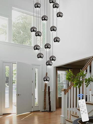 Miniatura 5 de Candelabro de escalera moderno con colgante de cristal, grandes para techos altos, lámpara de techo alto para sala de estar, escalera, entrada,