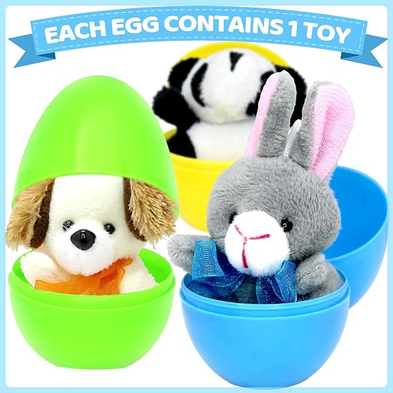 Tuzuaol 12 Pcs Easter Eggs Filled with Mini Plush Animals Toy for Easter Basket Stuffers, Prefilled Easter Eggs for Easter Party