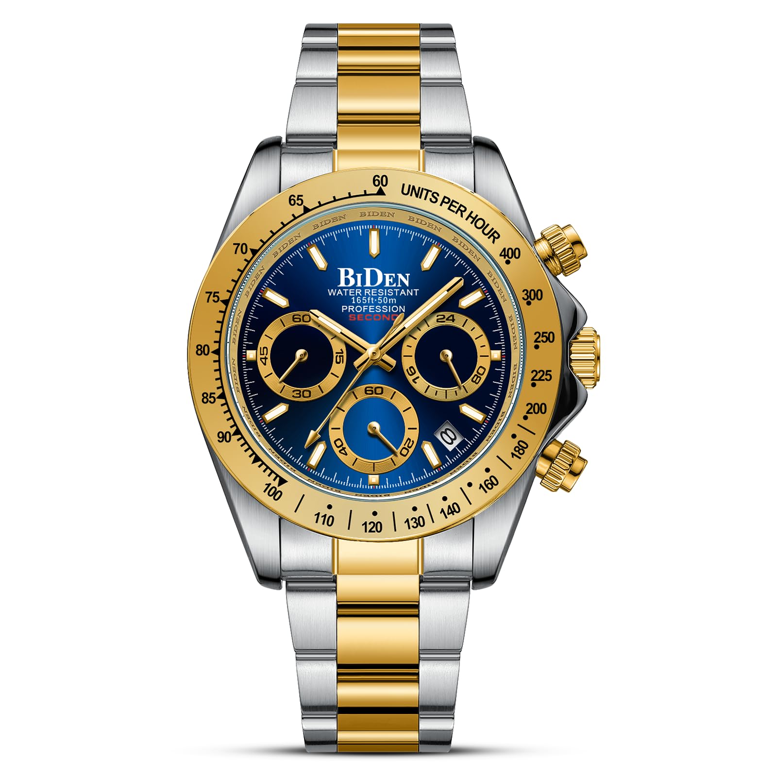 HANPOSH Reloj Hombre Cronógrafo de Acero Inoxidable(Plata Oro Azul11)