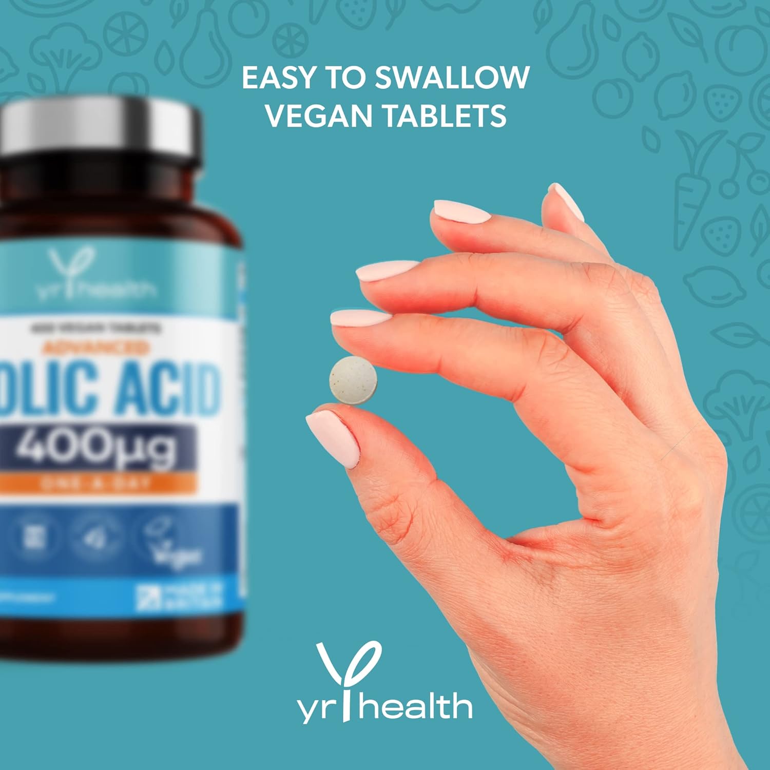 Folic Acid 400 mcg Tablets 400 Vegan Vitamin B9 Tablets for Women, 13 Month Supply, Folic Acid