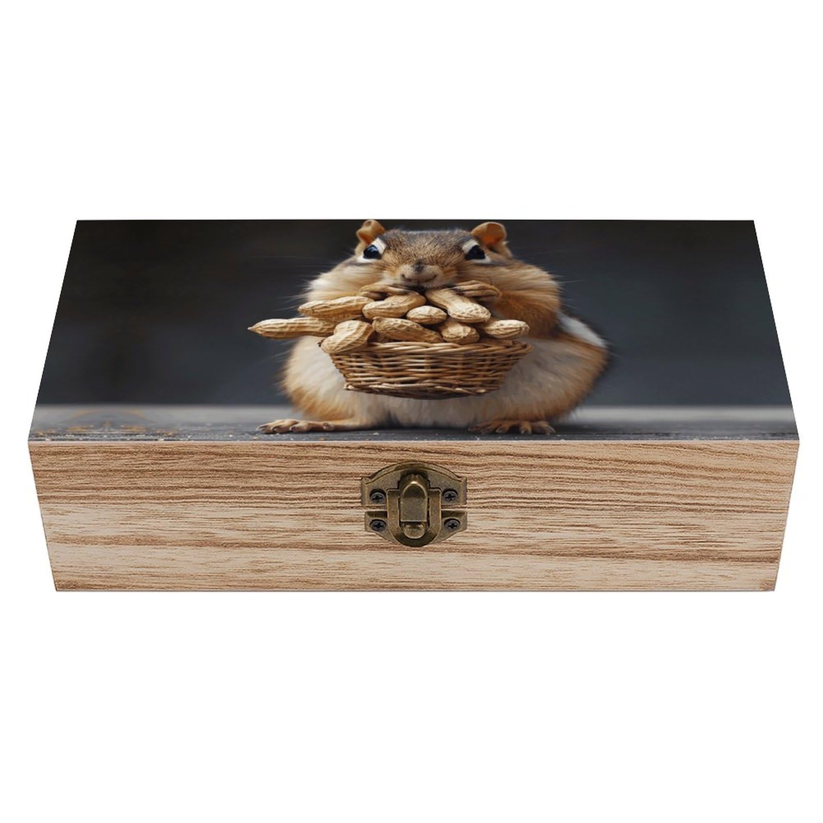 JTREHY Wooden Storage Box Container,Squirrelprinted Desk Storage Box Room Decoration Box Souvenir Storage Box for Jewelry Gift Storage And Home Decoration