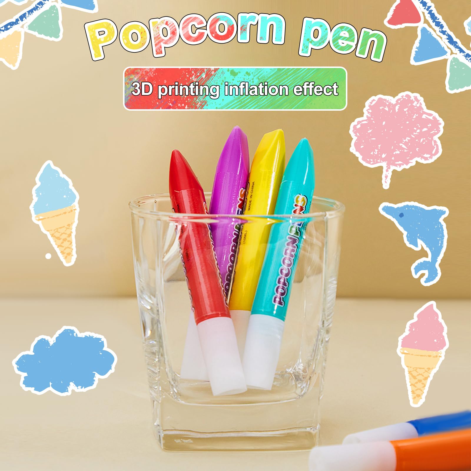 Penne Magiche Popcorn 3D - 12 Penne + Tavole Da Disegno Per Bambini, Divertimento Creativo - Foto 6