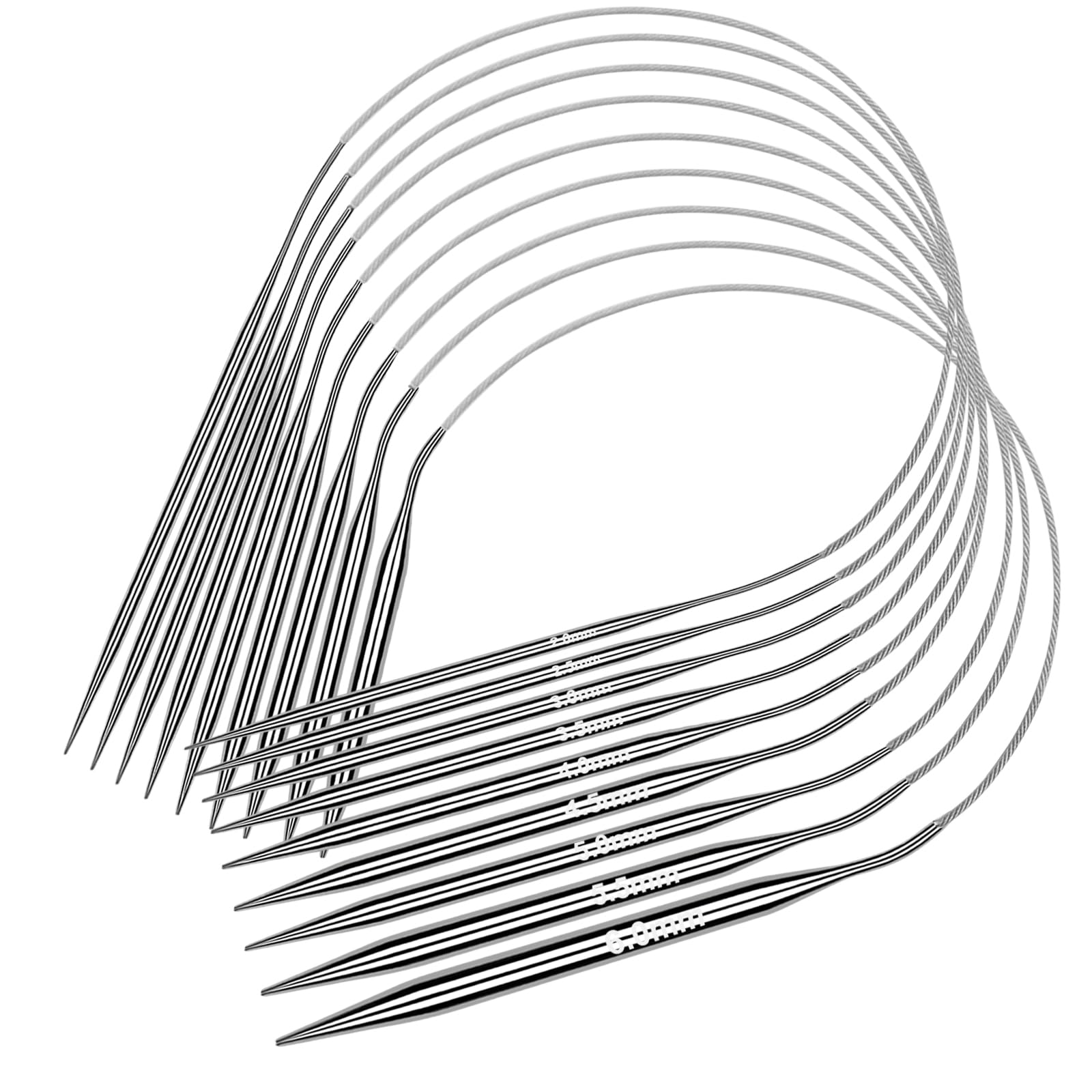 Coopay 9 Stück Rundstricknadeln Set, 80cm Edelstahl Stricknadeln Rundstricknadel mit Klarer Größe, 2,0-6,0mm für Anfänger, Praktisch für Pullover, Großes Projekt