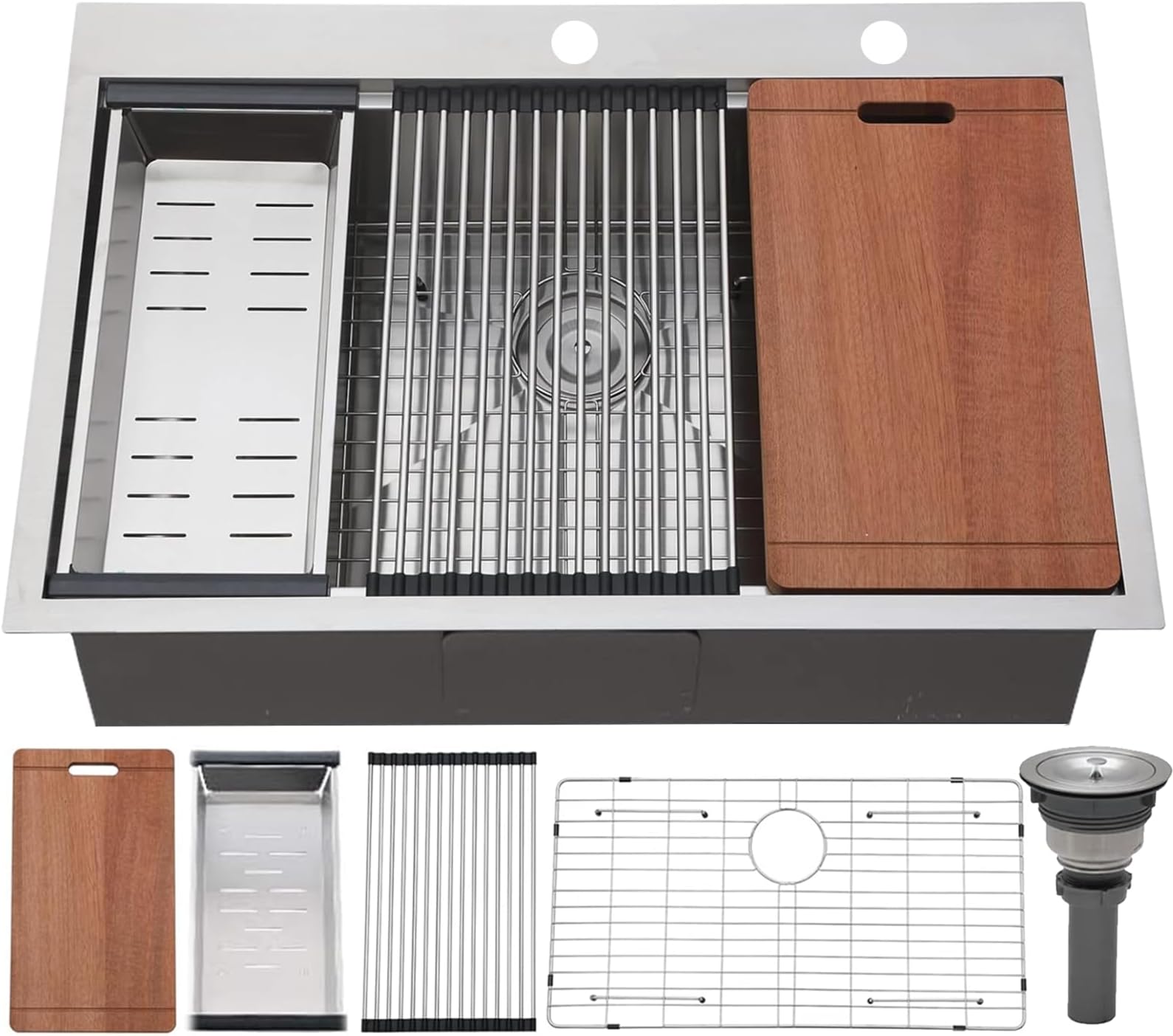 VCCUCINE 33x22 Inch Drop In Kitchen Sink,Overmount Stainless Steel Single Bowl Workstation Laundry Sink Top mount 2 Hole Farmhouse Kitchen with Cutting Board & Accessories