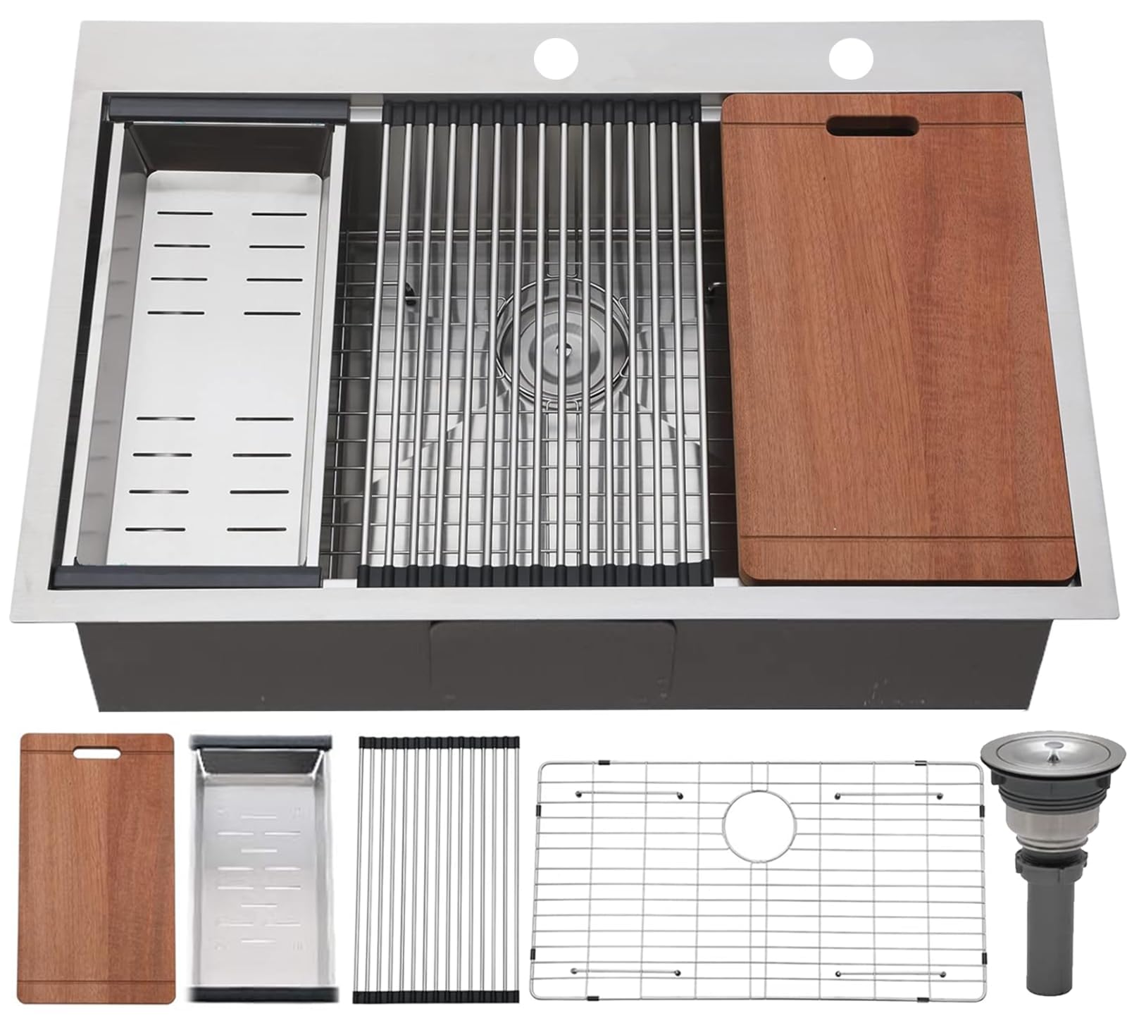 VCCUCINE 33x22 Inch Drop In Kitchen Sink,Overmount Stainless Steel Single Bowl Workstation Laundry Sink Top mount 2 Hole Farmhouse Kitchen with Cutting Board & Accessories