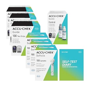 Accu-Chek Softclix Diabetes Blood Sugar Test Kit for Diabetic Glucose Monitoring: 300 Softclix Lancets, 300 Guide Test Strips, and Control Solution (Packaging May Vary)