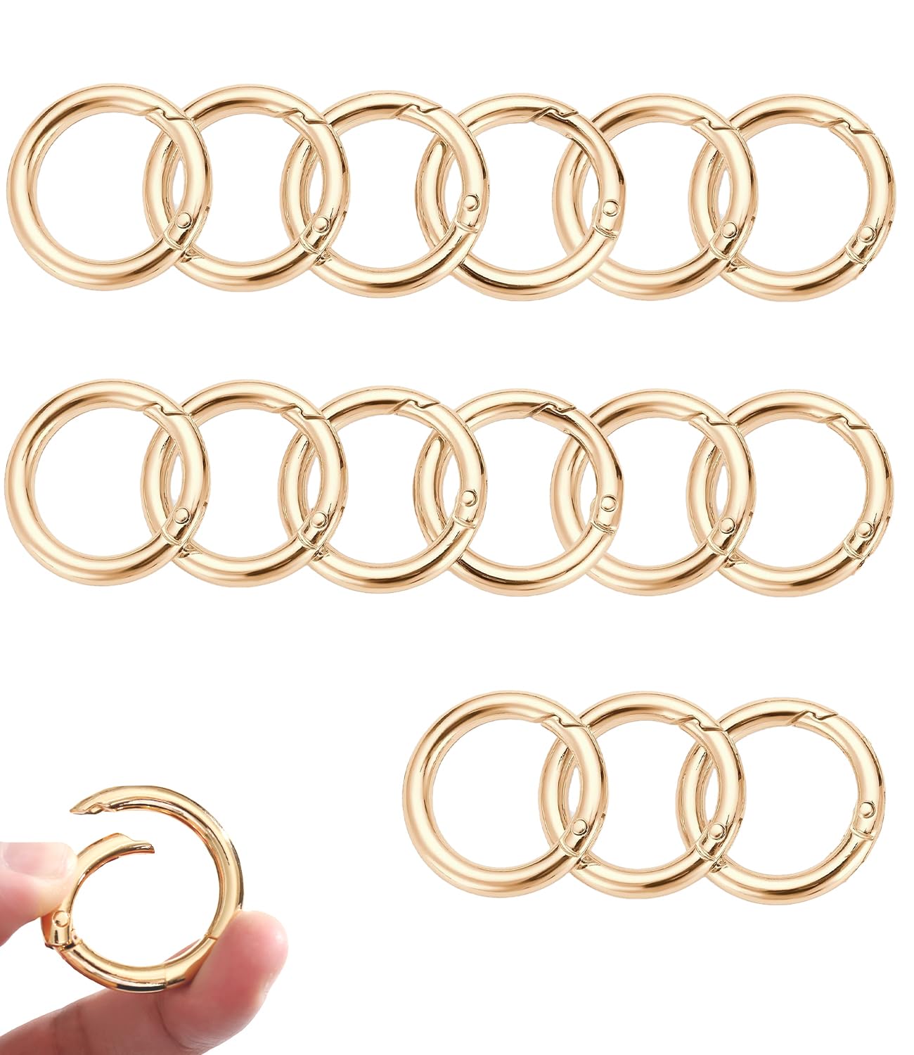 Morn Light 10-Pack Round Carabiner Clips Metal Trigger Spring O Rings Replacement Charm Clasp for Purse,Handbags DIY Crafts 1Inch(Gold)
